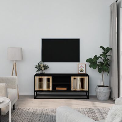 vidaXL Mueble de TV hierro y madera contrachapada negro 105x30x45 cm