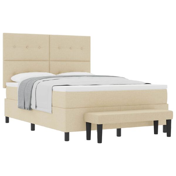 vidaXL Cama tipo Box Spring con colch&oacute;n Crema 140 x 190 cm tela