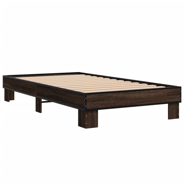 vidaXL Estructura cama madera ingenier&iacute;a metal roble marr&oacute;n 75x190 cm