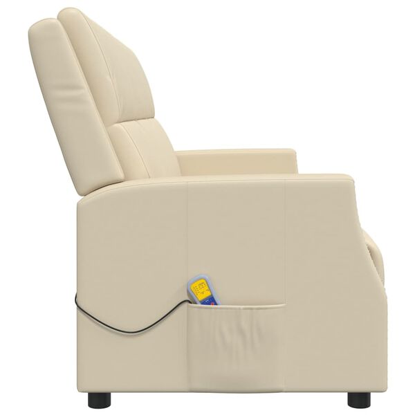 vidaXL Sillón reclinable de masaje de 3 plazas cuero sintético crema