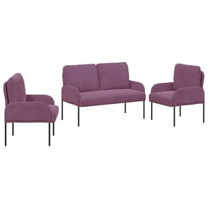vidaXL Juegos de sof&aacute;s con coj&iacute;n 3 pcs Morado 115 x 56 x 80 cm