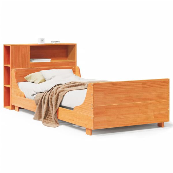 vidaXL Cama sin colch&oacute;n madera maciza de pino marr&oacute;n cera 100x200 cm