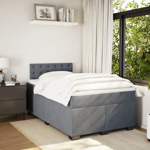vidaXL Cama box spring con colch&oacute;n terciopelo gris oscuro 120x200 cm