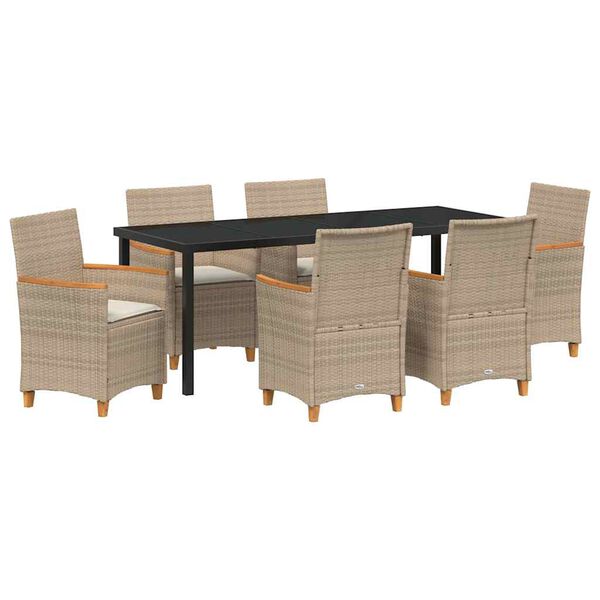vidaXL Conjunto de Comedor de Jard&iacute;n 7 pcs Beige rat&aacute;n sint&eacute;tico