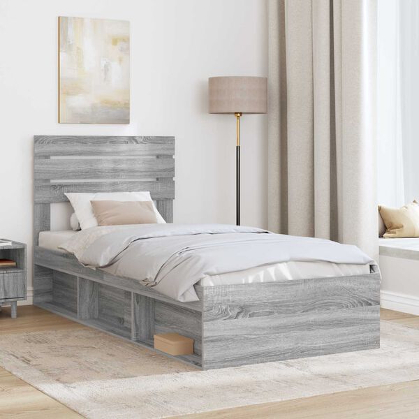 vidaXL Estructura de cama con cabecera Gris Sonoma 75 x 190 cm