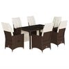 vidaXL Set de mesa y sillas jard&iacute;n 7 pzas con cojines rat&aacute;n PE marr&oacute;n