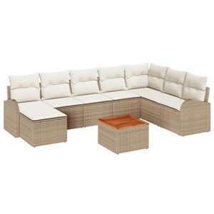 vidaXL Conjunto de sof&aacute;s de jard&iacute;n 9 uds. Beige rat&aacute;n sint&eacute;tico