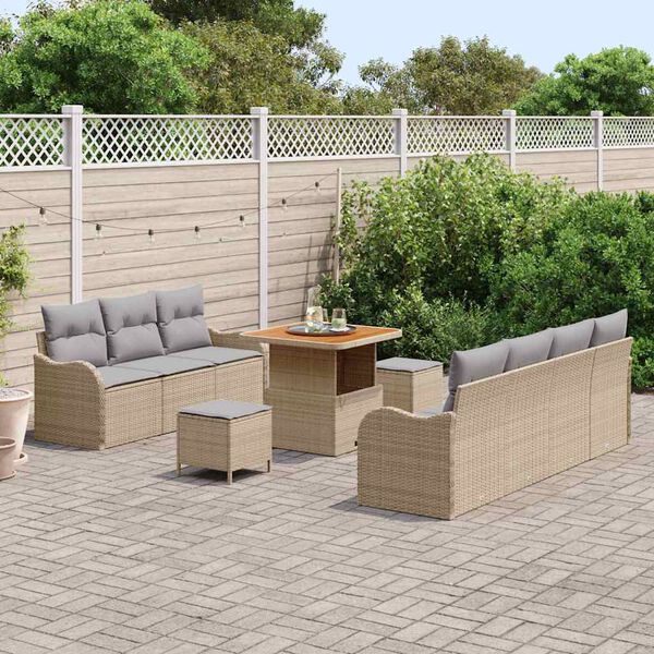 vidaXL Conjunto de sof&aacute; de jard&iacute;n con coj&iacute;n 10 pcs Beige y Gris Claro