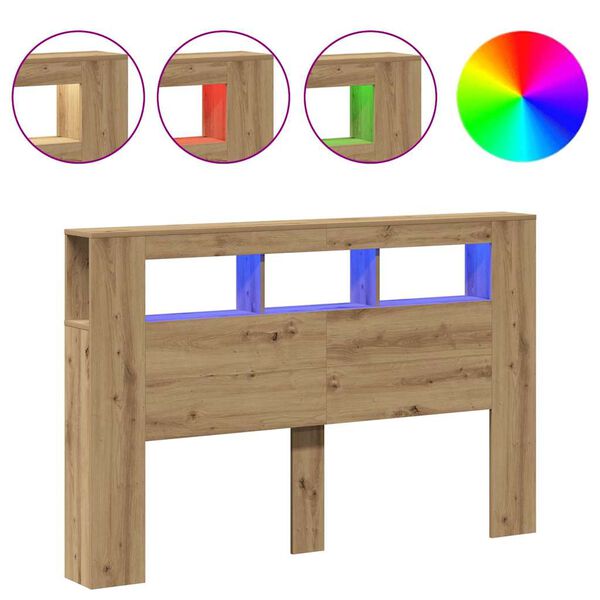 vidaXL Cabecero LED madera ingenier&iacute;a roble artisan 160x18,5x103,5 cm