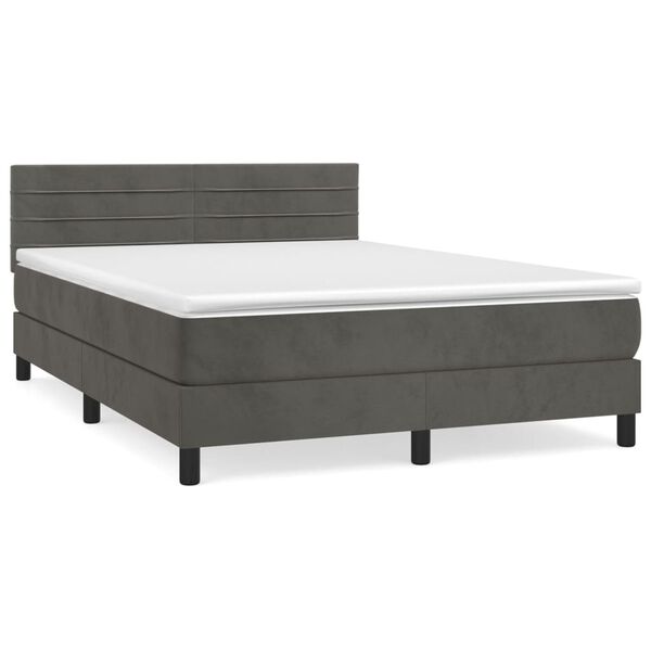 vidaXL Cama box spring con colch&oacute;n terciopelo gris oscuro 140x190 cm