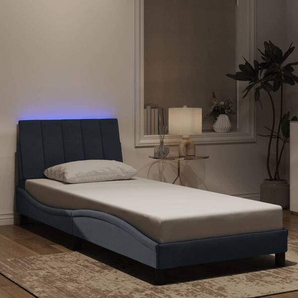 vidaXL Estructura de cama con LED sin colchón Hanko terciopelo gris oscuro 90x190 cm