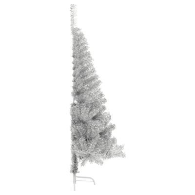 vidaXL Medio árbol de Navidad artificial con soporte PET plata 120 cm