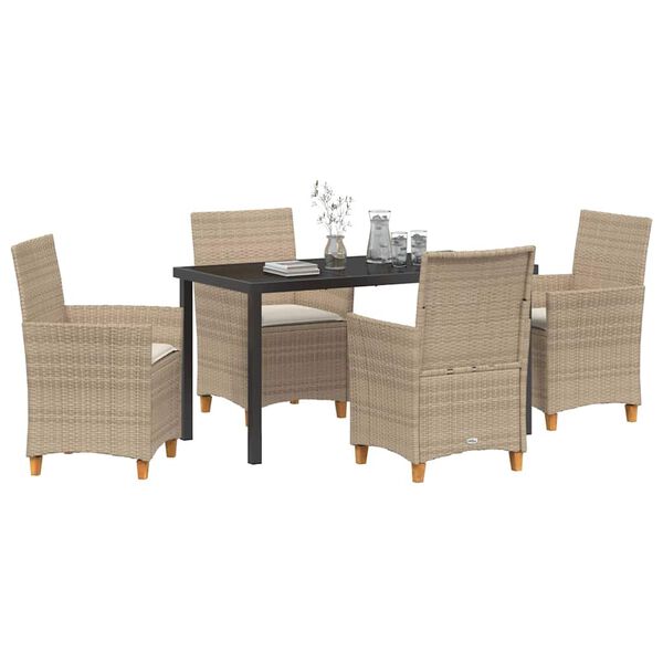 vidaXL Conjunto de Comedor de Jard&iacute;n 5 pcs Beige rat&aacute;n sint&eacute;tico