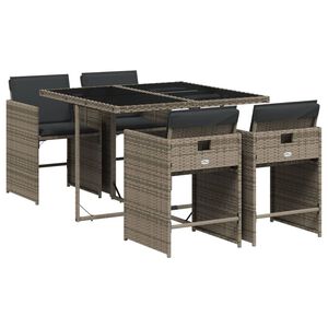vidaXL Set comedor de jard&iacute;n 5 piezas con cojines rat&aacute;n sint&eacute;tico gris
