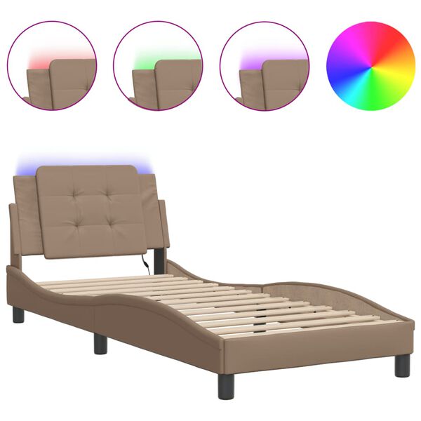 vidaXL Estructura de cama con LED sin colch&oacute;n Zadar cappuccino 90x200 cm