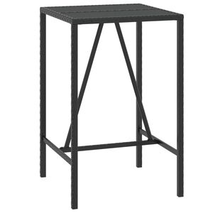 vidaXL Mesa alta bar rat&aacute;n PE y superficie vidrio negro 70x70x110 cm