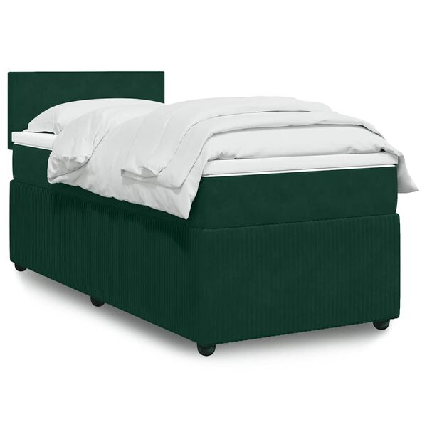 vidaXL Cama box spring con colch&oacute;n terciopelo verde oscuro 90x200 cm