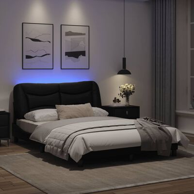 vidaXL Estructura cama con luces LED cuero sintético negro 120x200 cm