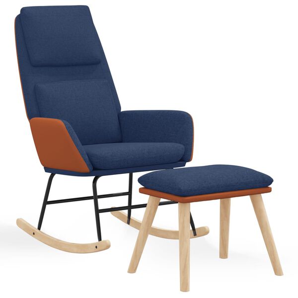 vidaXL Silla mecedora con reposapi&eacute;s tela azul