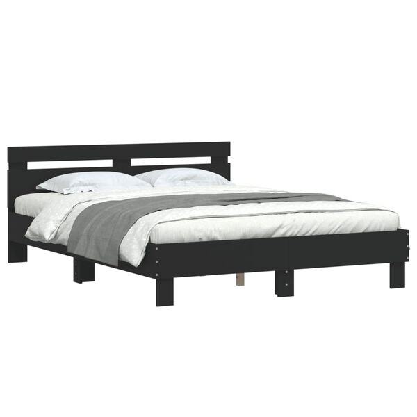 vidaXL Estructura de cama con cabecero y luces LED negro 140x190 cm