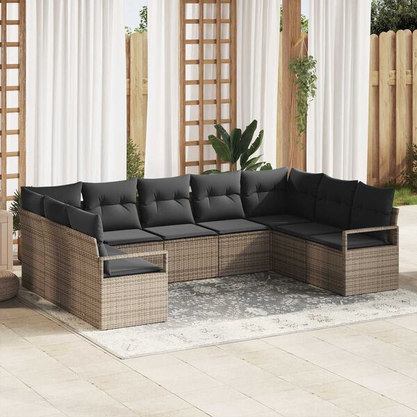 vidaXL Conjunto de sof&aacute;s de jard&iacute;n 9 pcs Gris rat&aacute;n sint&eacute;tico
