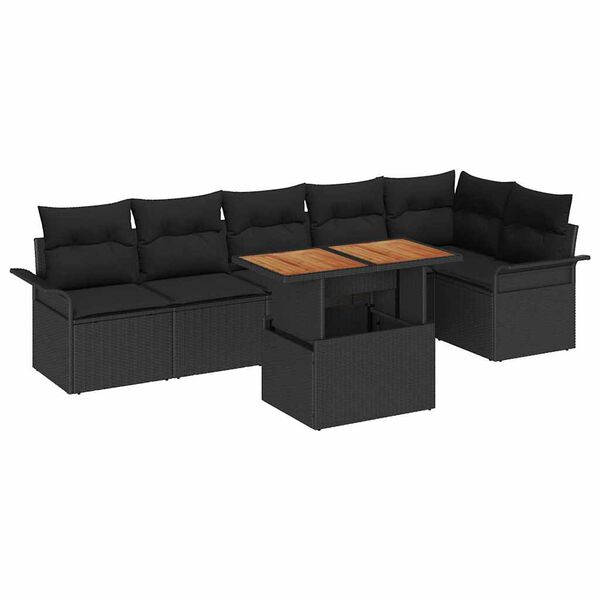 vidaXL Conjunto de sofá de jardín 7 pcs Negro Poliratán
