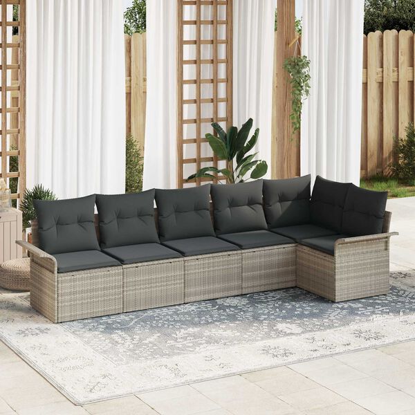 vidaXL Conjunto de sof&aacute; de jard&iacute;n 6 pcs Gris claro rat&aacute;n sint&eacute;tico