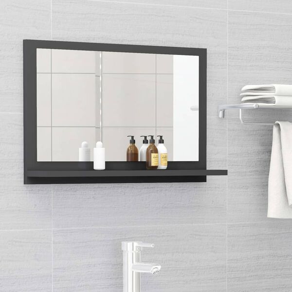 vidaXL Espejo de ba&ntilde;o madera contrachapada gris 60x10,5x37 cm