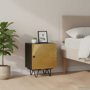 vidaXL Mesita de noche con frontal de lat&oacute;n mango maciza 40x30x50 cm