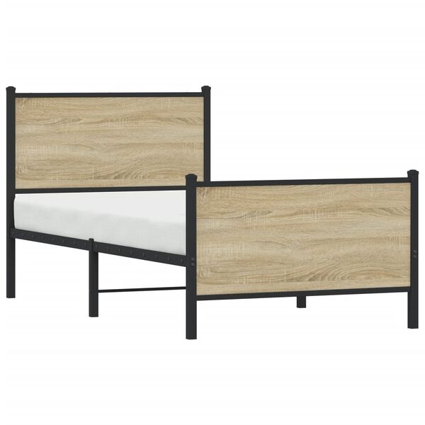 vidaXL Estructura de cama sin colchón metal roble Sonoma 75x190 cm