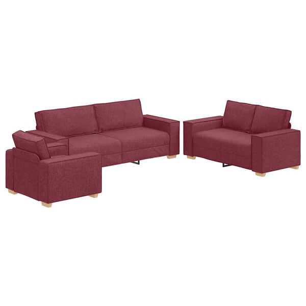 vidaXL Sof&aacute; 3 pcs Rojo vino 220 x 80 x 84 cm Tejido mezcla de lino