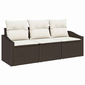 vidaXL Conjunto de sof&aacute;s de jard&iacute;n 3 pcs Marr&oacute;n y rat&aacute;n sint&eacute;tico