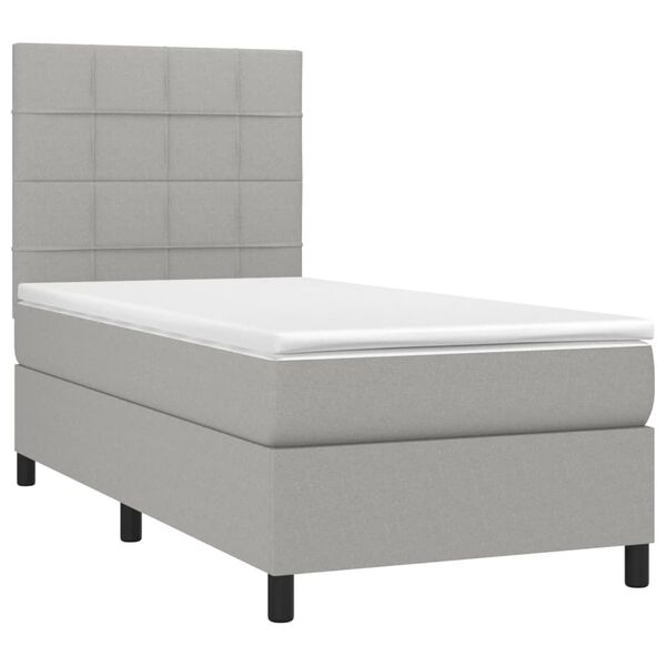 vidaXL Cama box spring colch&oacute;n y luces LED tela gris claro 90x200 cm