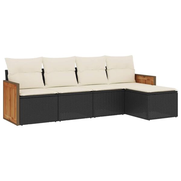 vidaXL Set de muebles de jard&iacute;n 5 pzas y cojines rat&aacute;n sint&eacute;tico negro