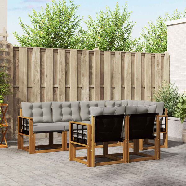 vidaXL Conjunto de sof&aacute;s de exterior 7 pcs Gris Natural y Claro