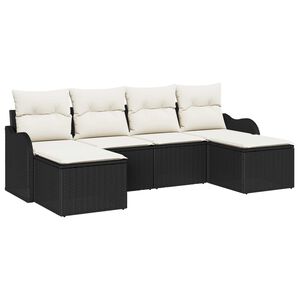 vidaXL Conjunto de sof&aacute; de jard&iacute;n 6 pcs Negro y blanco Polirat&aacute;n