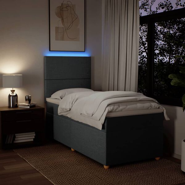 vidaXL Cama box spring con colch&oacute;n tela gris oscuro 90x190 cm