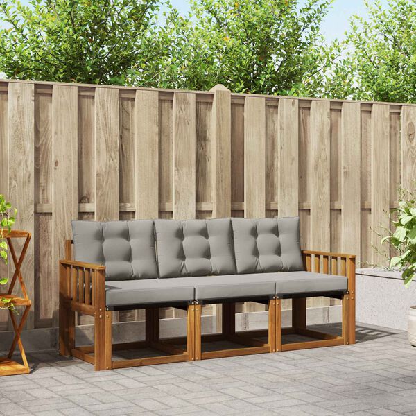 vidaXL Conjunto de sof&aacute;s de exterior 3 pcs Gris Natural y Claro