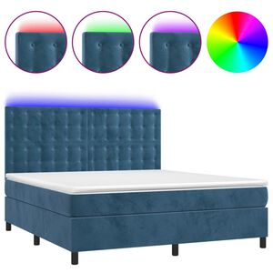 vidaXL Cama box spring colch&oacute;n y LED terciopelo azul oscuro 180x200 cm