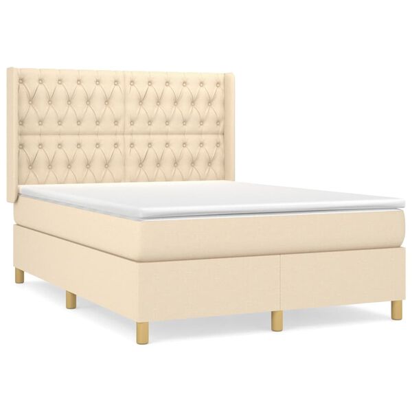 vidaXL Cama box spring con colch&oacute;n tela color crema 140x190 cm