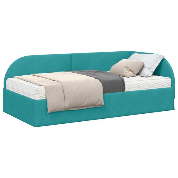 vidaXL Estructura de Cama Esquina con Colch&oacute;n 2 pcs Tuquesa Terciopelo