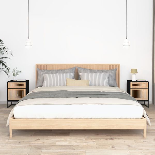 vidaXL Mesitas de noche 2 uds hierro y madera negro 40x30x55,5 cm