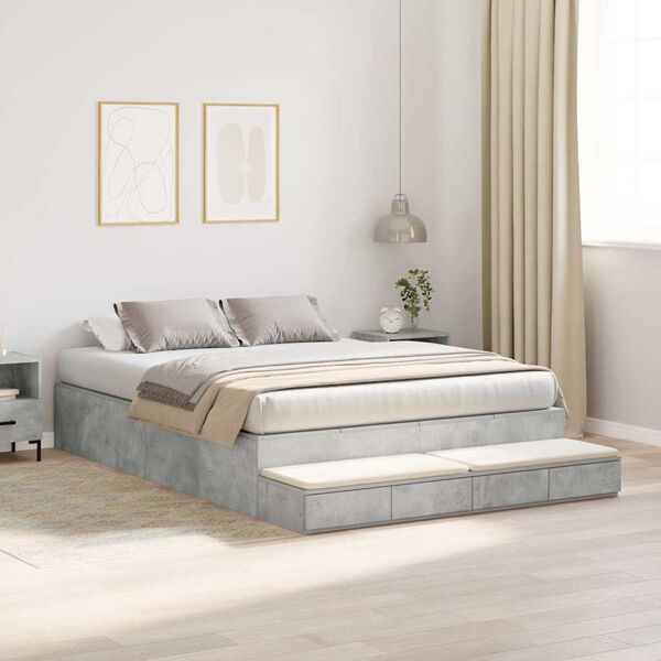 vidaXL Cama con almacenamiento con caj&oacute;n Gris Concreto 140 cm