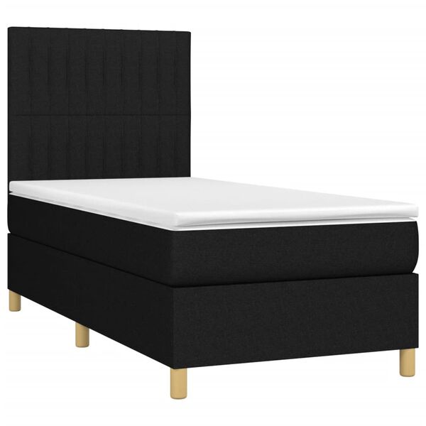vidaXL Cama box spring colch&oacute;n y luces LED tela negro 90x190 cm