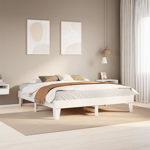 vidaXL Cama sin colch&oacute;n madera maciza de pino blanca 180x200 cm
