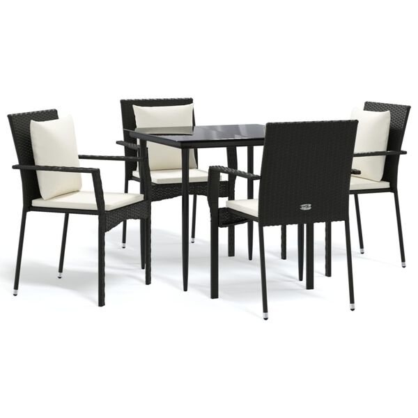 vidaXL Set de muebles jard&iacute;n 5 pzas con cojines rat&aacute;n sint&eacute;tico negro