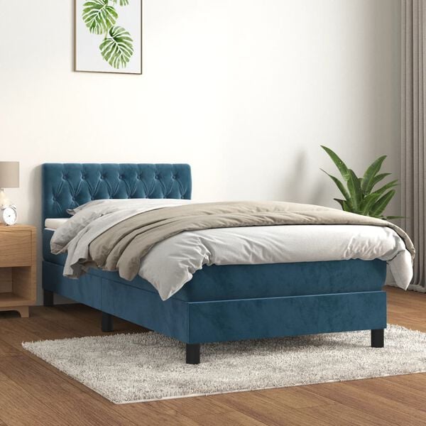 vidaXL Cama box spring con colch&oacute;n terciopelo azul oscuro 90x190 cm