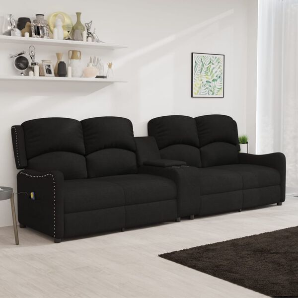 vidaXL Sillón de masaje reclinable 4 plazas con portavasos tela negro