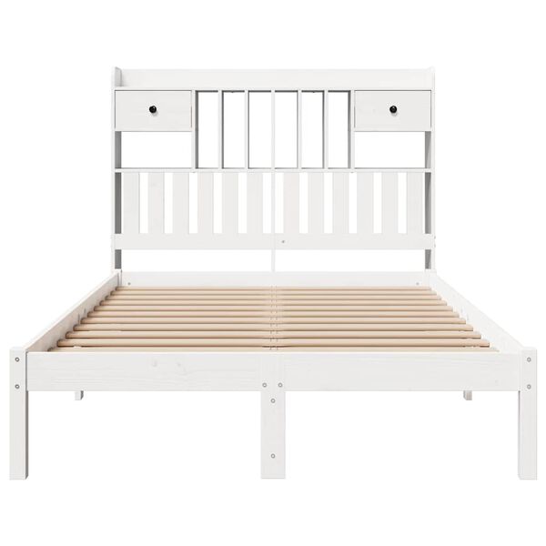 vidaXL Cama con estantería sin colchón madera maciza blanca 135x190 cm