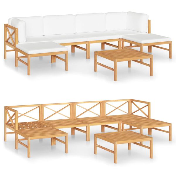 vidaXL Set de muebles de jard&iacute;n 7 pzas madera de teca y cojines crema